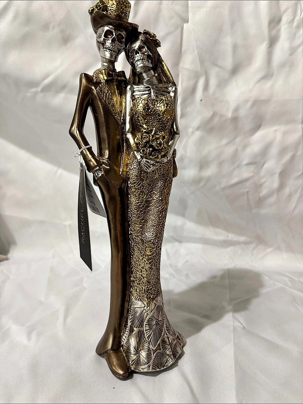 Rachel Zoe Halloween Wedding Skeleton Groom and Bride Figurine Gold & Brown